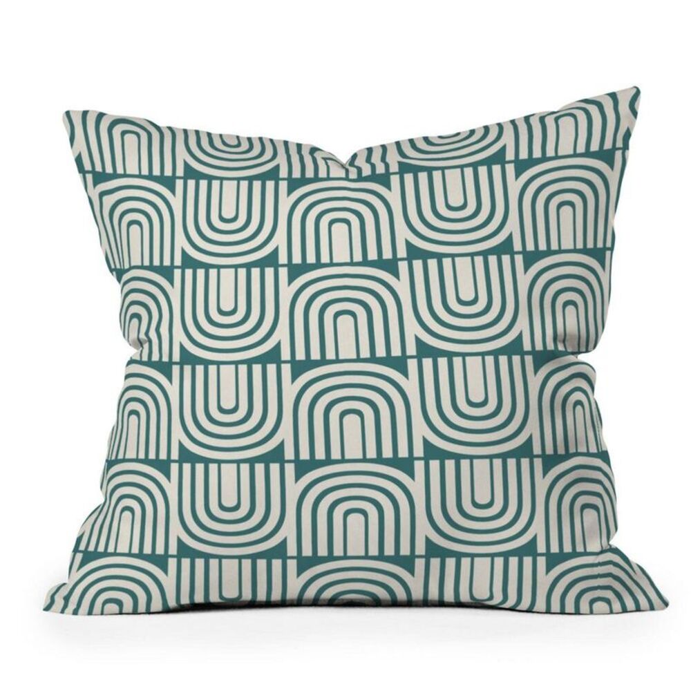 16"x16" Heather Dutton Refraction Rainbow Square Outdoor Throw Pillow Teal/Cream